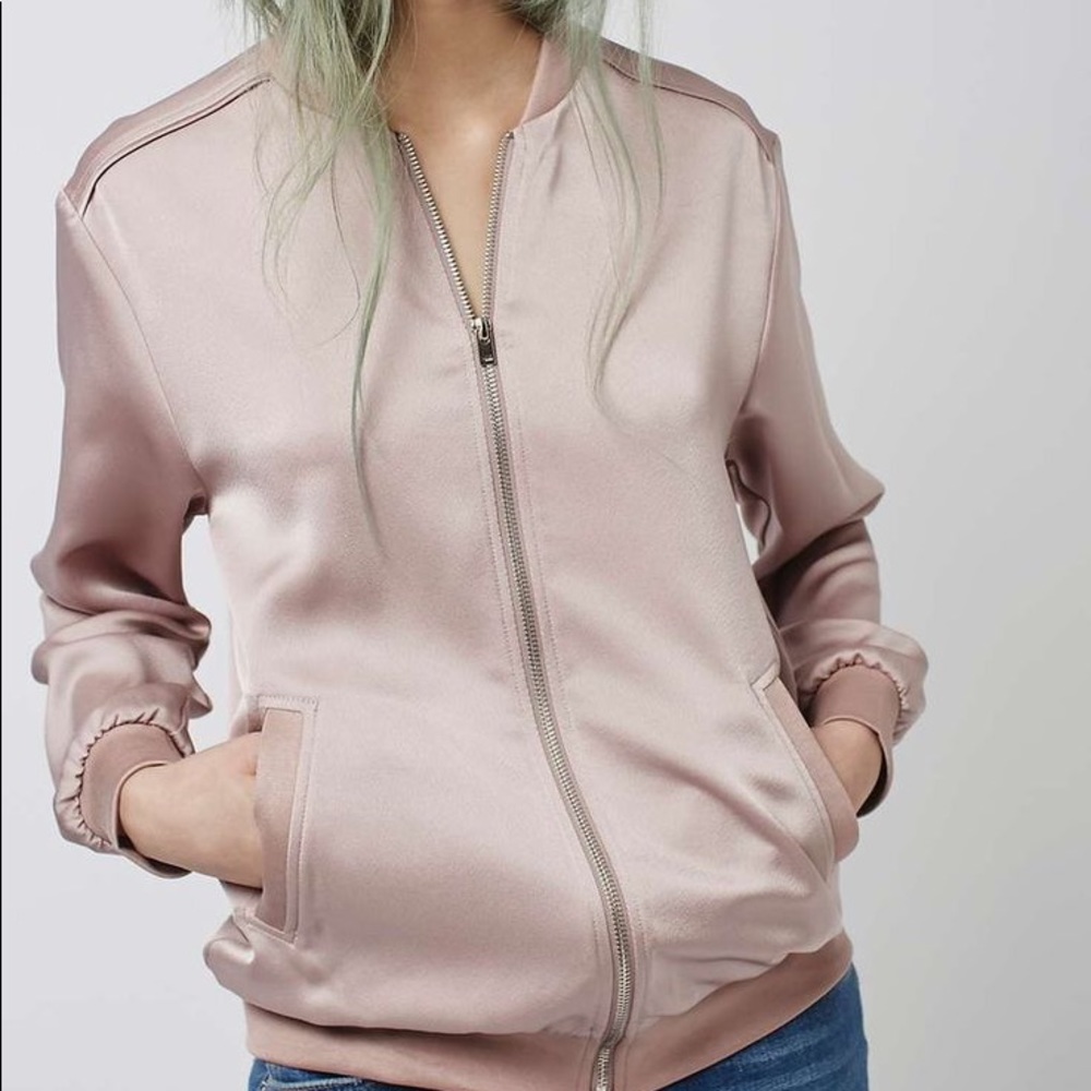 Topshop Blush Silk Bomber Jacket